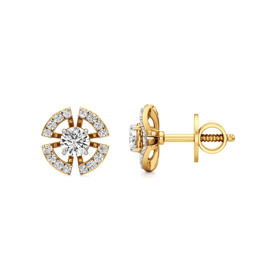 14k Yellow Gold Radiant Halo Diamond Stud Earrings