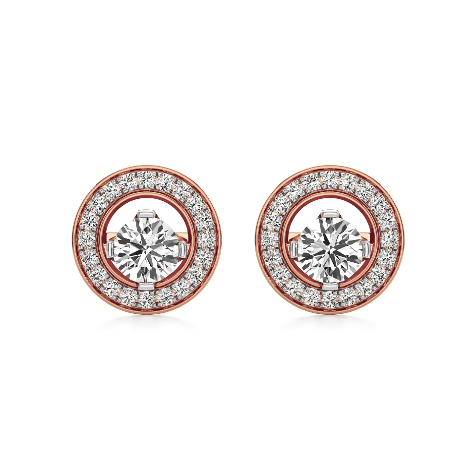 14k Rose Gold Chakra Halo Diamond Stud Earrings