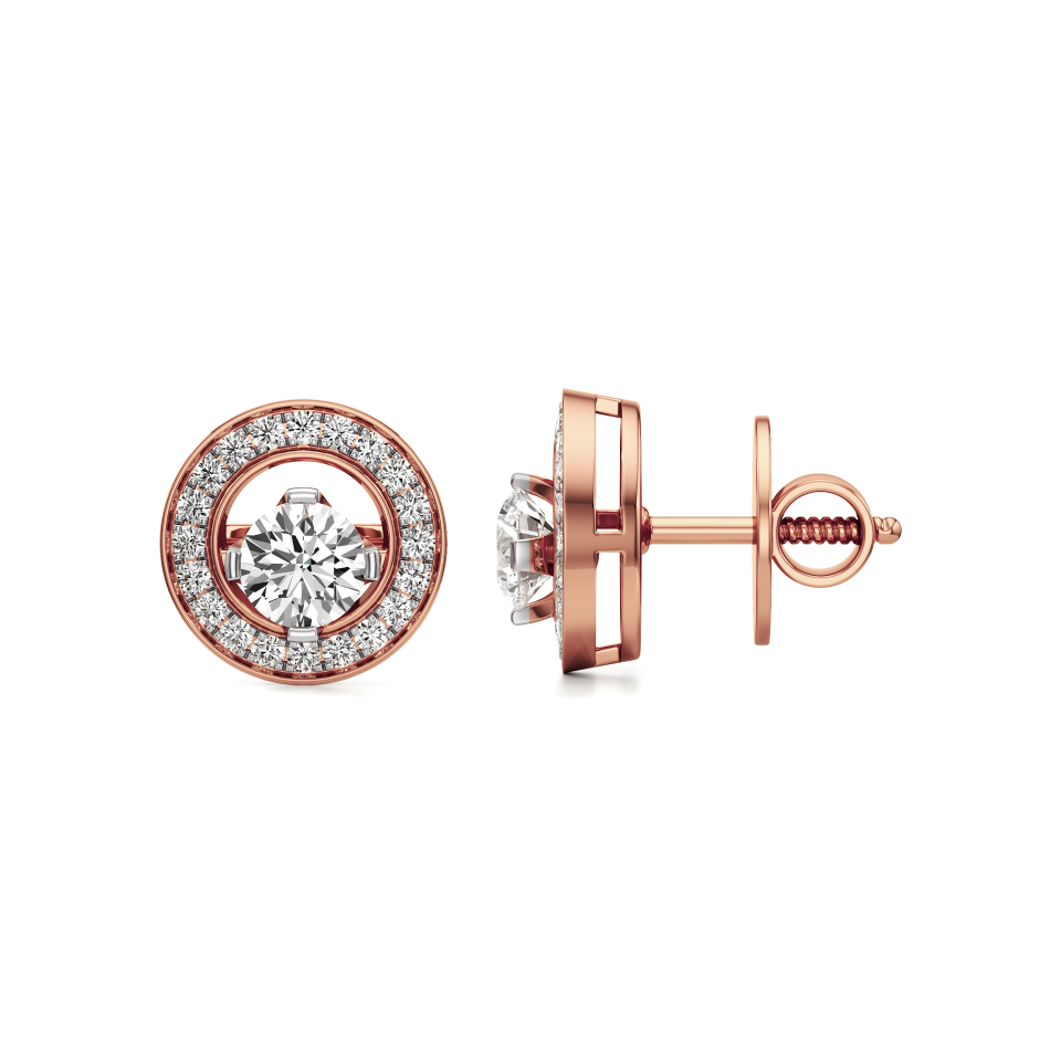 14k Rose Gold Chakra Halo Diamond Stud Earrings