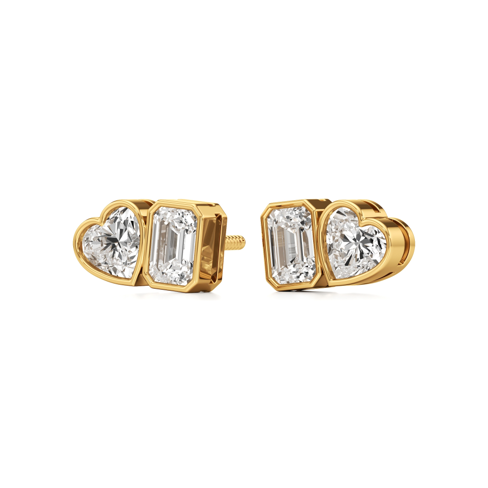 14k Yellow Gold Duo Grace Diamond Stud Earrings