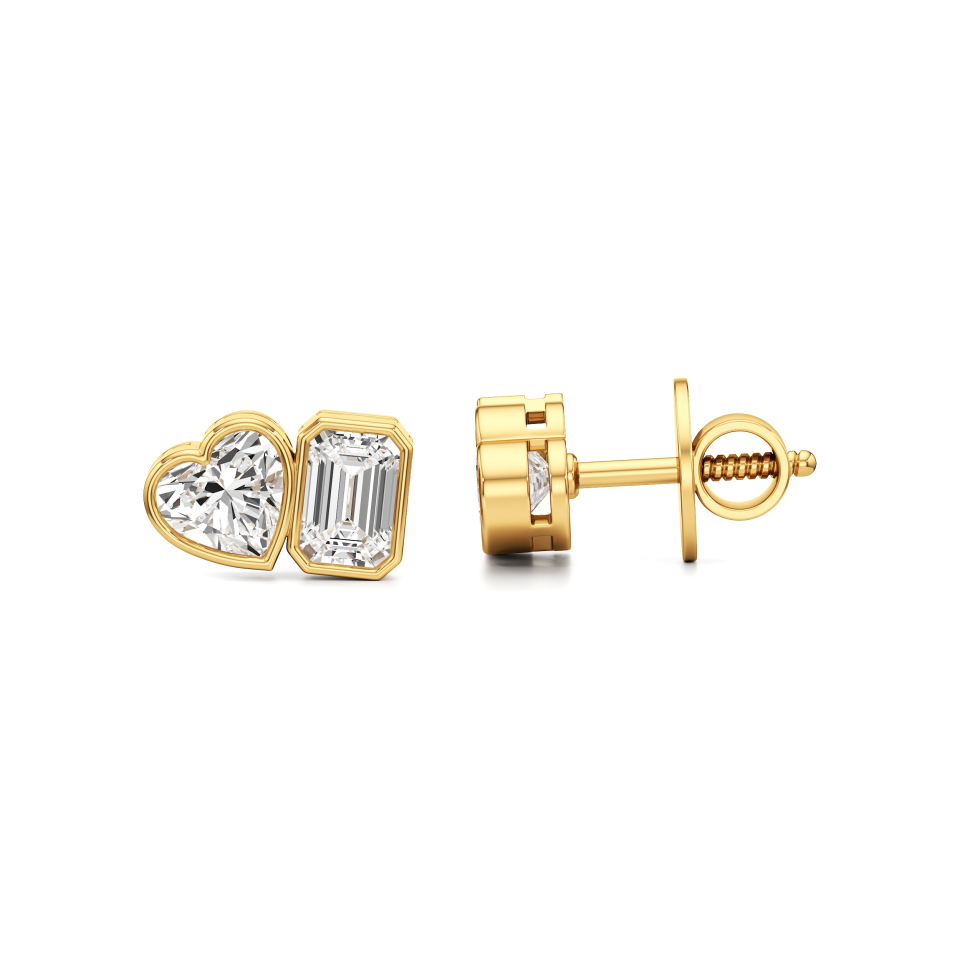 14k Yellow Gold Duo Grace Diamond Stud Earrings