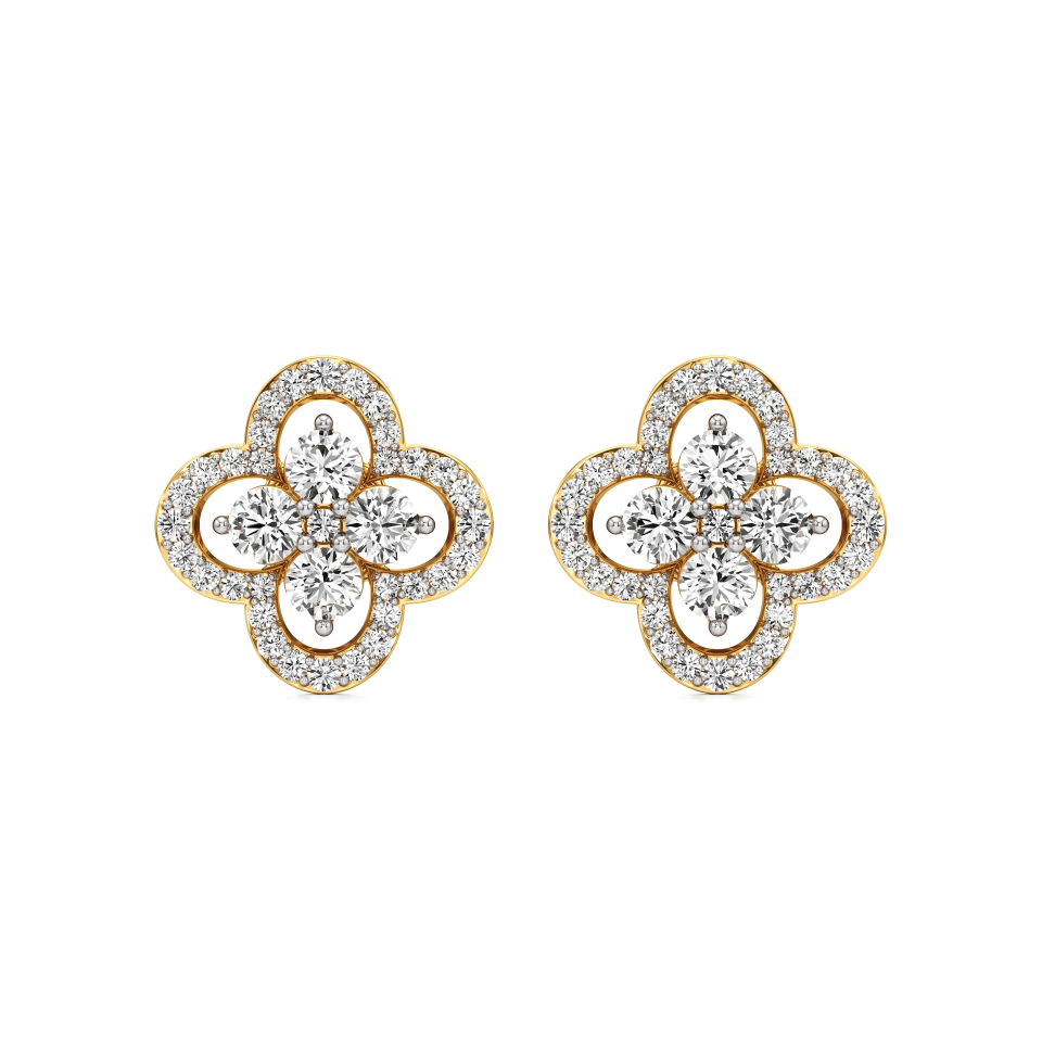 14k Yellow Gold Petal Bloom Diamond Earrings