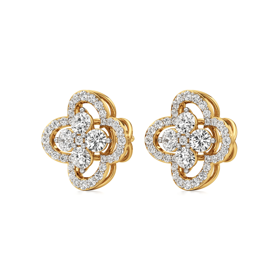 14k Yellow Gold Petal Bloom Diamond Earrings