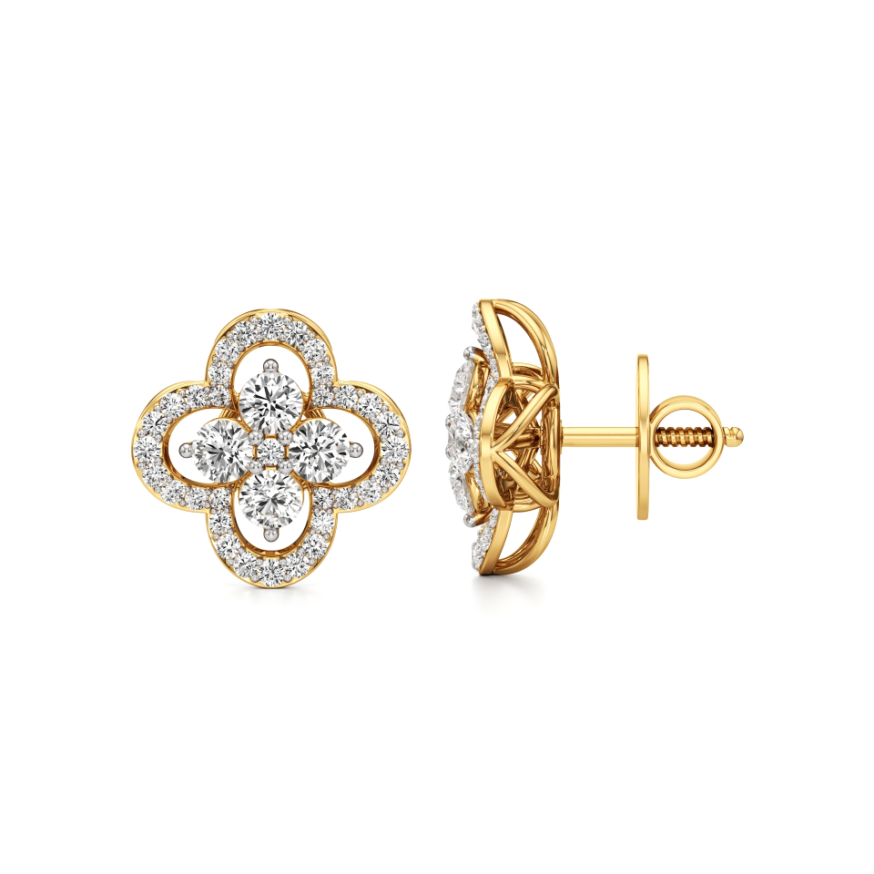 14k Yellow Gold Petal Bloom Diamond Earrings