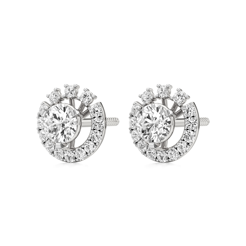 14k White Gold Aurora Halo Diamond Stud Earrings