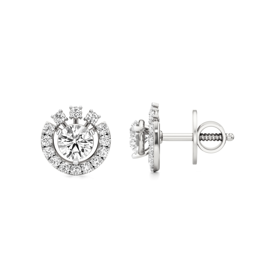 14k White Gold Aurora Halo Diamond Stud Earrings