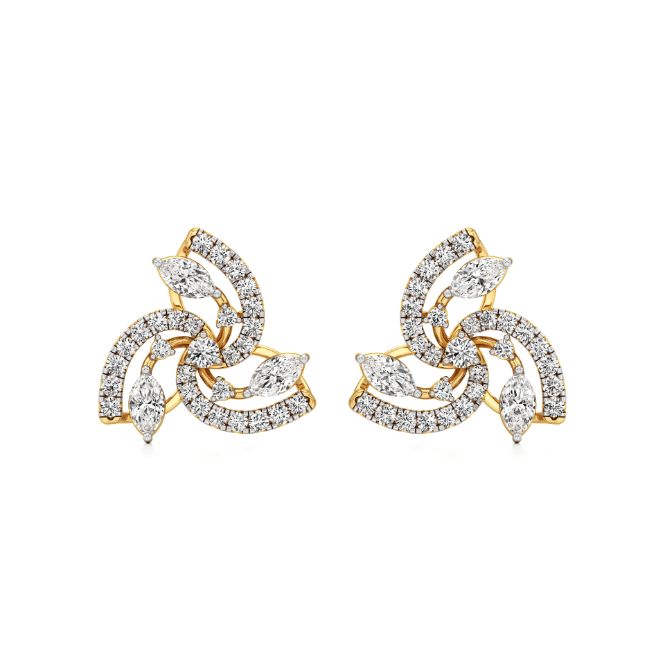 14k Yellow Gold Radiant Floral Swirl Diamond Earrings