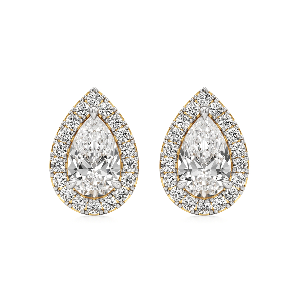 14k Yellow Gold Pearluxe Halo Diamond Stud Earrings