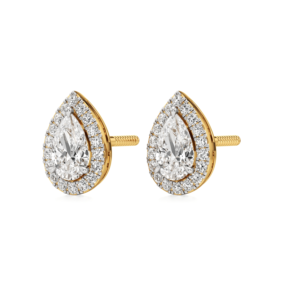 14k Yellow Gold Pearluxe Halo Diamond Stud Earrings