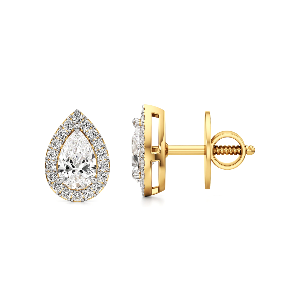 14k Yellow Gold Pearluxe Halo Diamond Stud Earrings