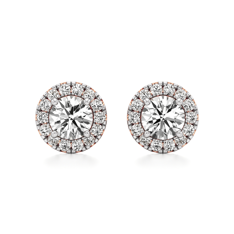 14k Rose Gold Radiant Halo Pop-Up Diamond Stud Earrings