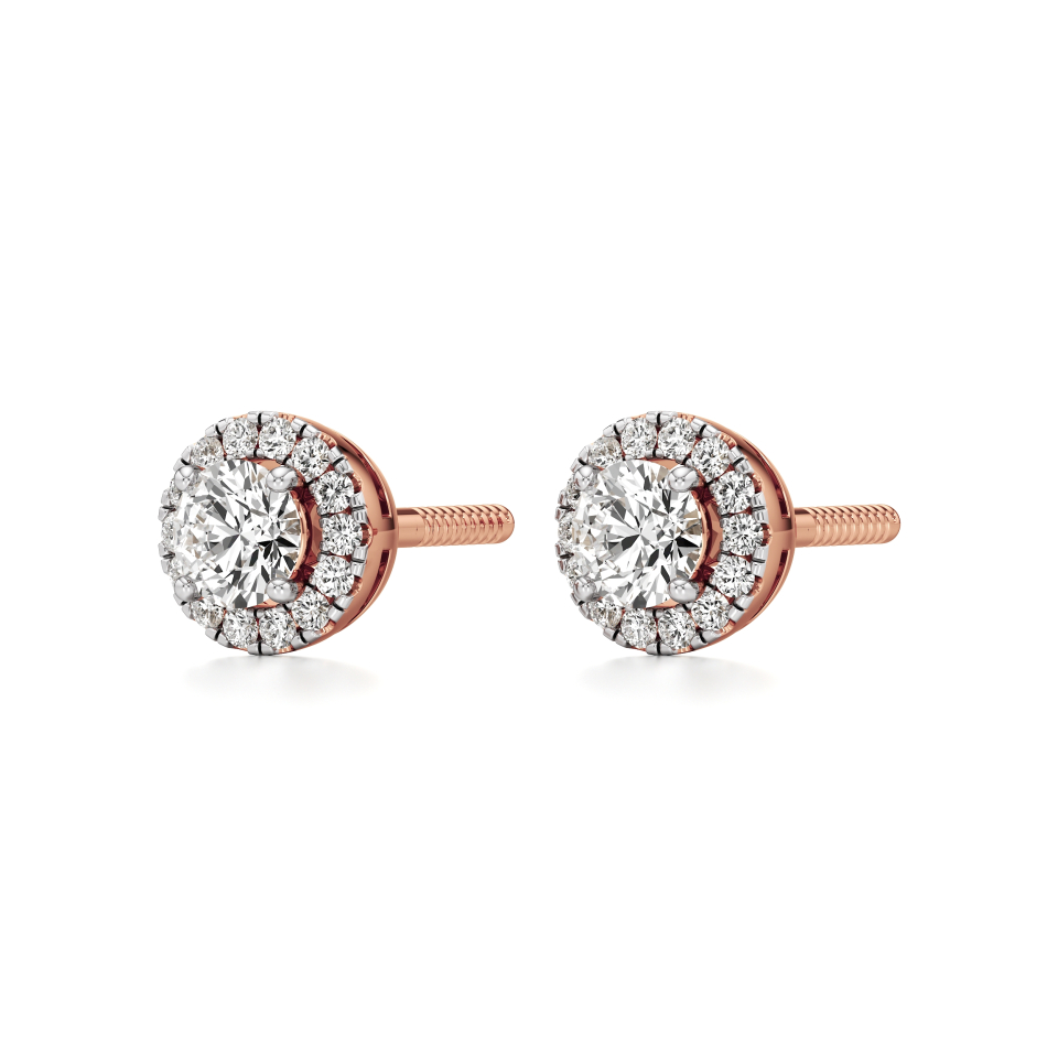 14k Rose Gold Radiant Halo Pop-Up Diamond Stud Earrings