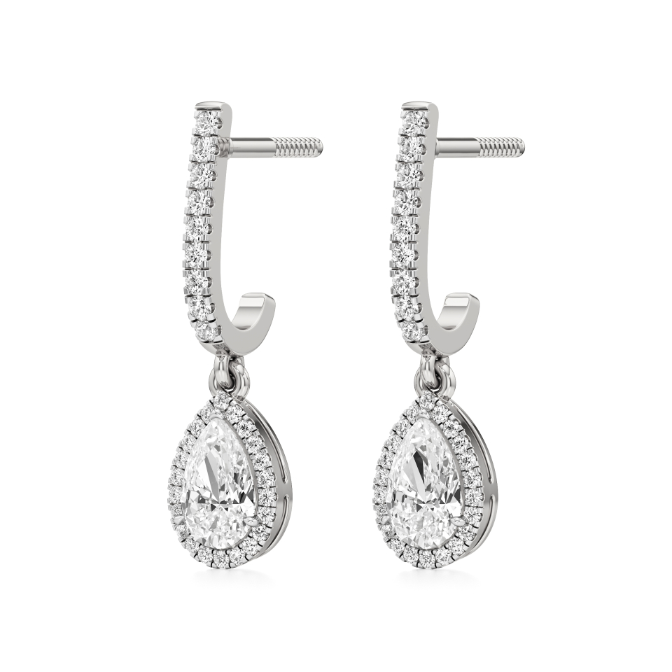 14k White Gold Pear Halo Dangled Drop Earrings