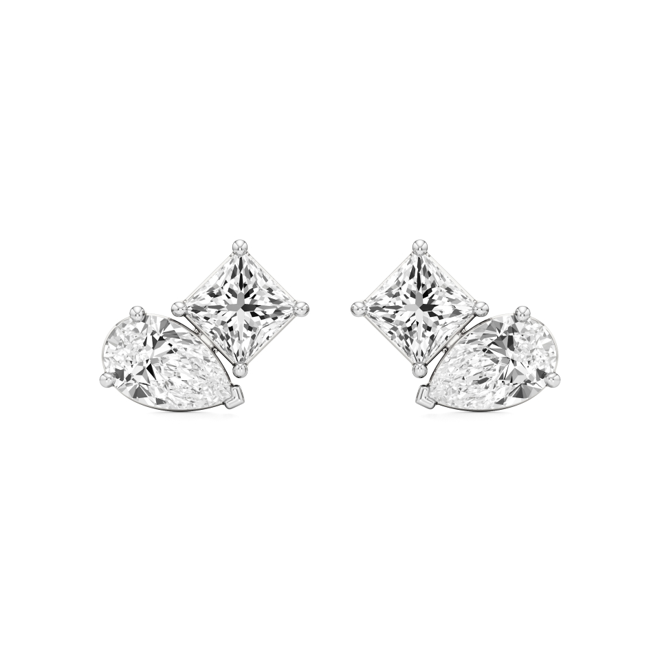14k White Gold Duo Radiance Toi et Moi Stud Earrings