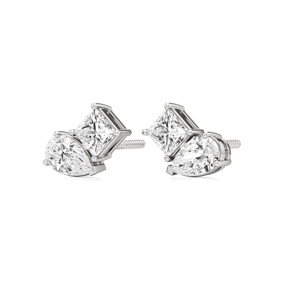 14k White Gold Duo Radiance Toi et Moi Stud Earrings