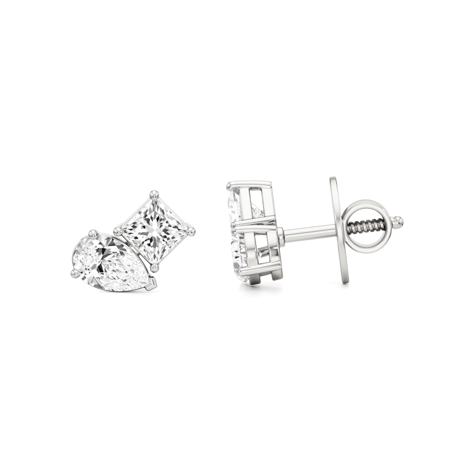 14k White Gold Duo Radiance Toi et Moi Stud Earrings