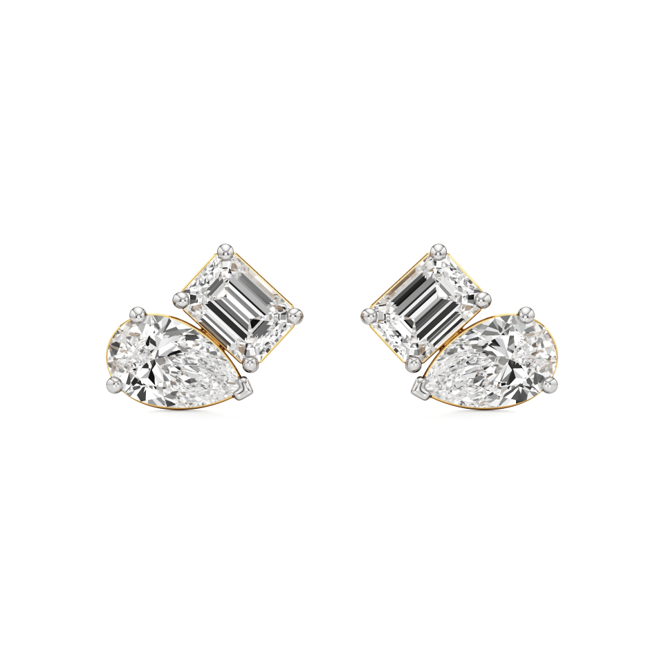 14k Yellow Gold Gemini Gleam Toi et Moi Stud Earrings