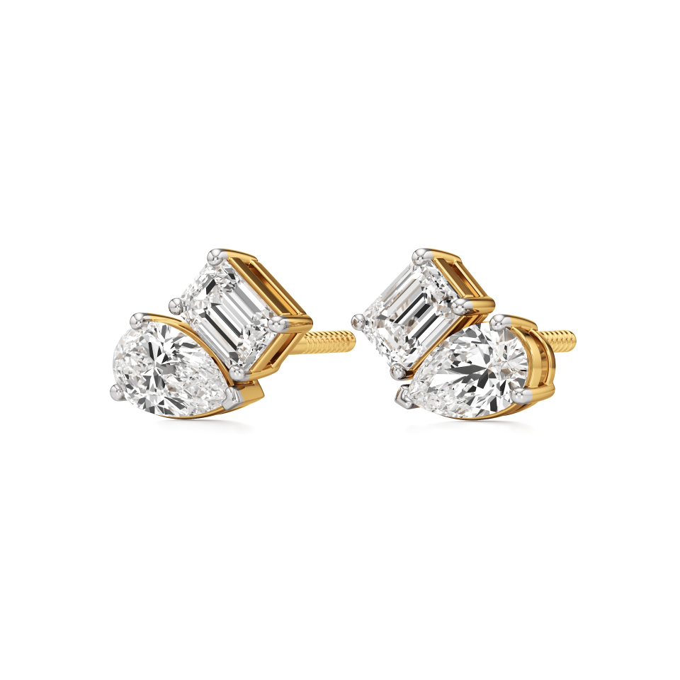 14k Yellow Gold Gemini Gleam Toi et Moi Stud Earrings