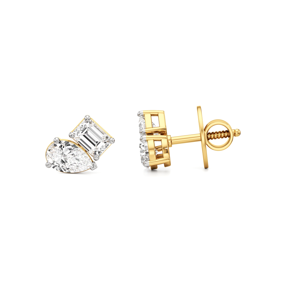 14k Yellow Gold Gemini Gleam Toi et Moi Stud Earrings
