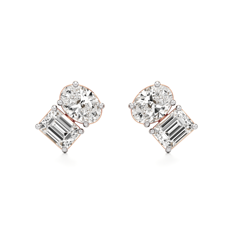 14k Rose Gold Twin Sparkle Toi et Moi Stud Earrings