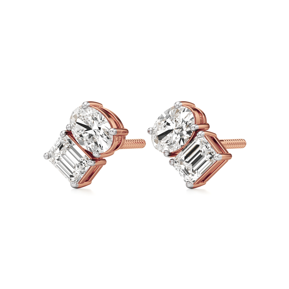 14k Rose Gold Twin Sparkle Toi et Moi Stud Earrings