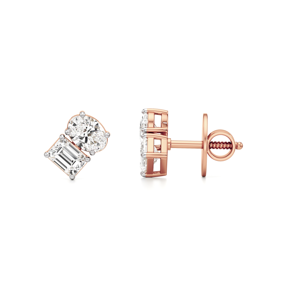 14k Rose Gold Twin Sparkle Toi et Moi Stud Earrings