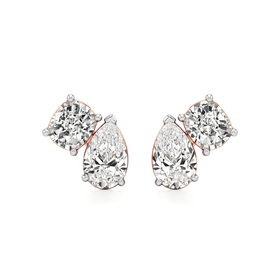 14k Rose Gold Double Delight Toi et Moi Stud Earrings