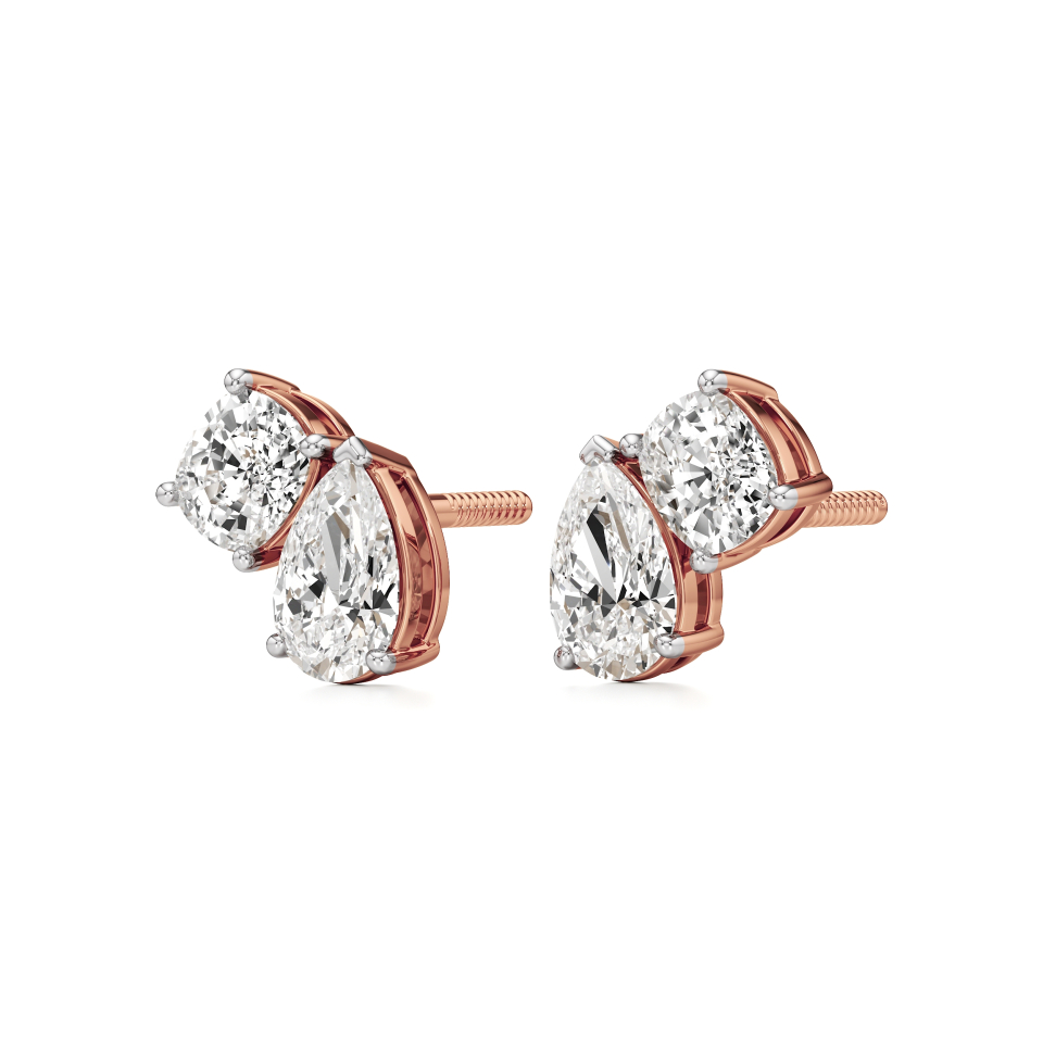 14k Rose Gold Double Delight Toi et Moi Stud Earrings