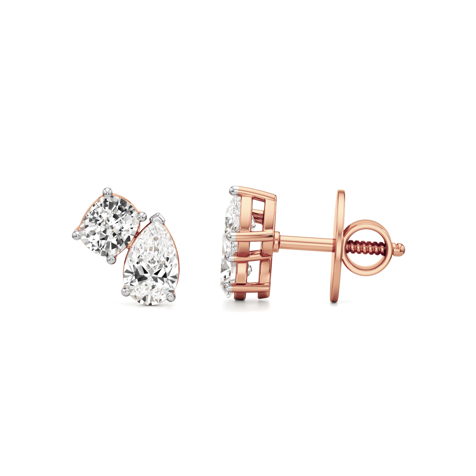 14k Rose Gold Double Delight Toi et Moi Stud Earrings