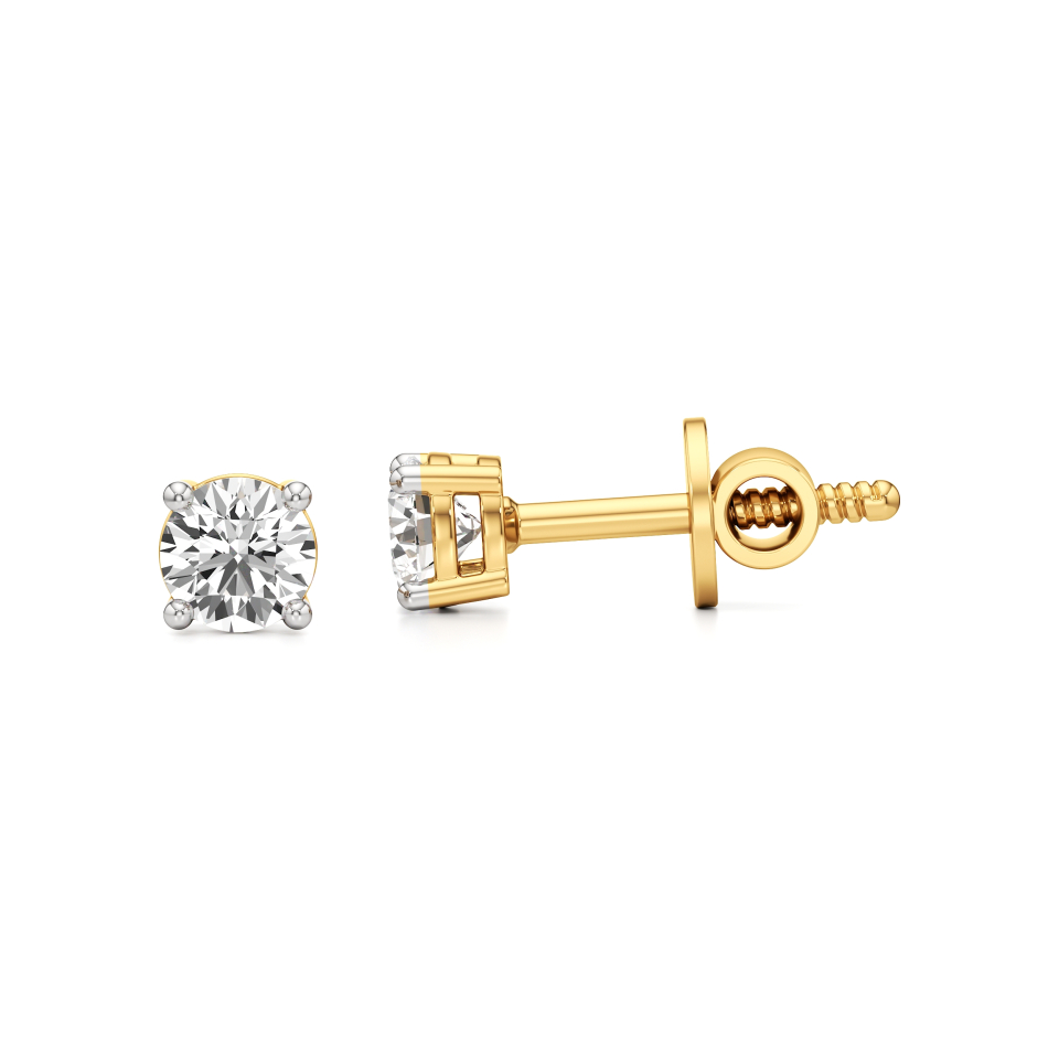 14k Yellow Gold Brilliant Spark Baby Diamond Stud Earrings