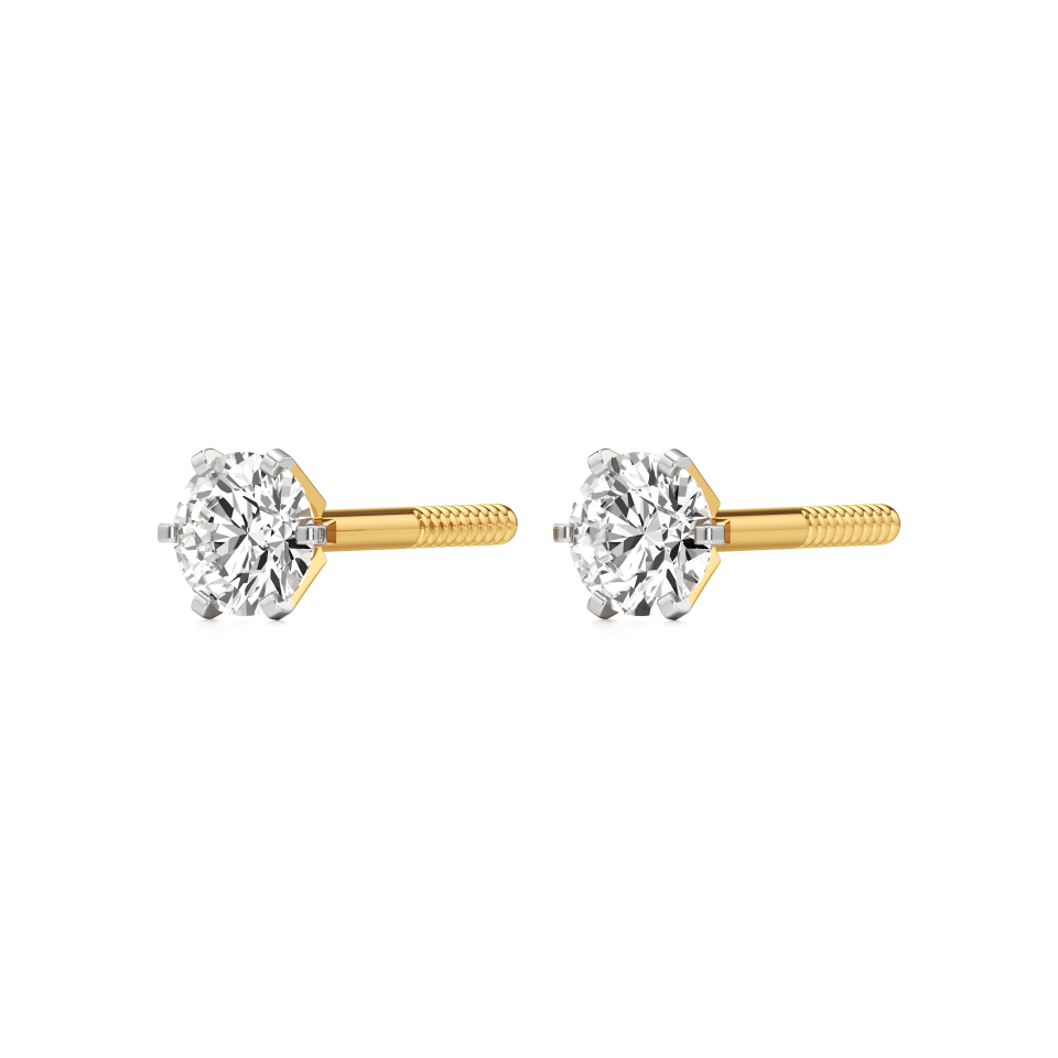 14k Yellow Gold Elegant 6-Prong Solitaire Diamond Stud Earrings