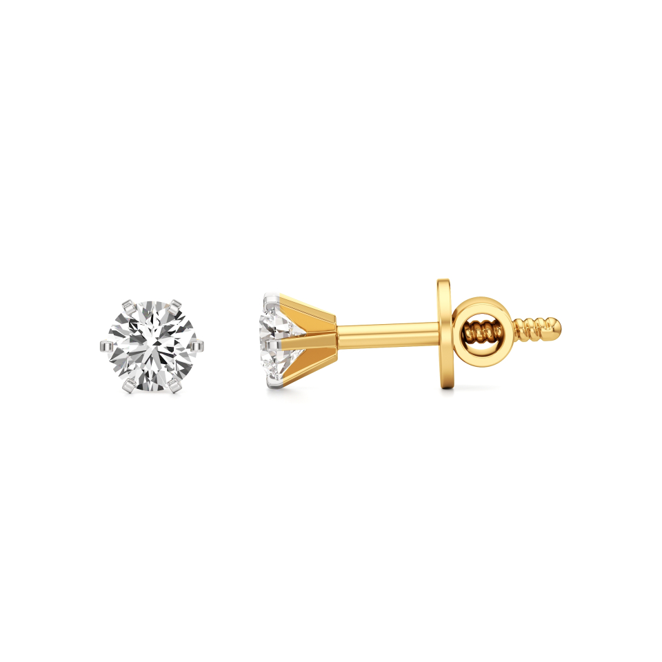 14k Yellow Gold Elegant 6-Prong Solitaire Diamond Stud Earrings