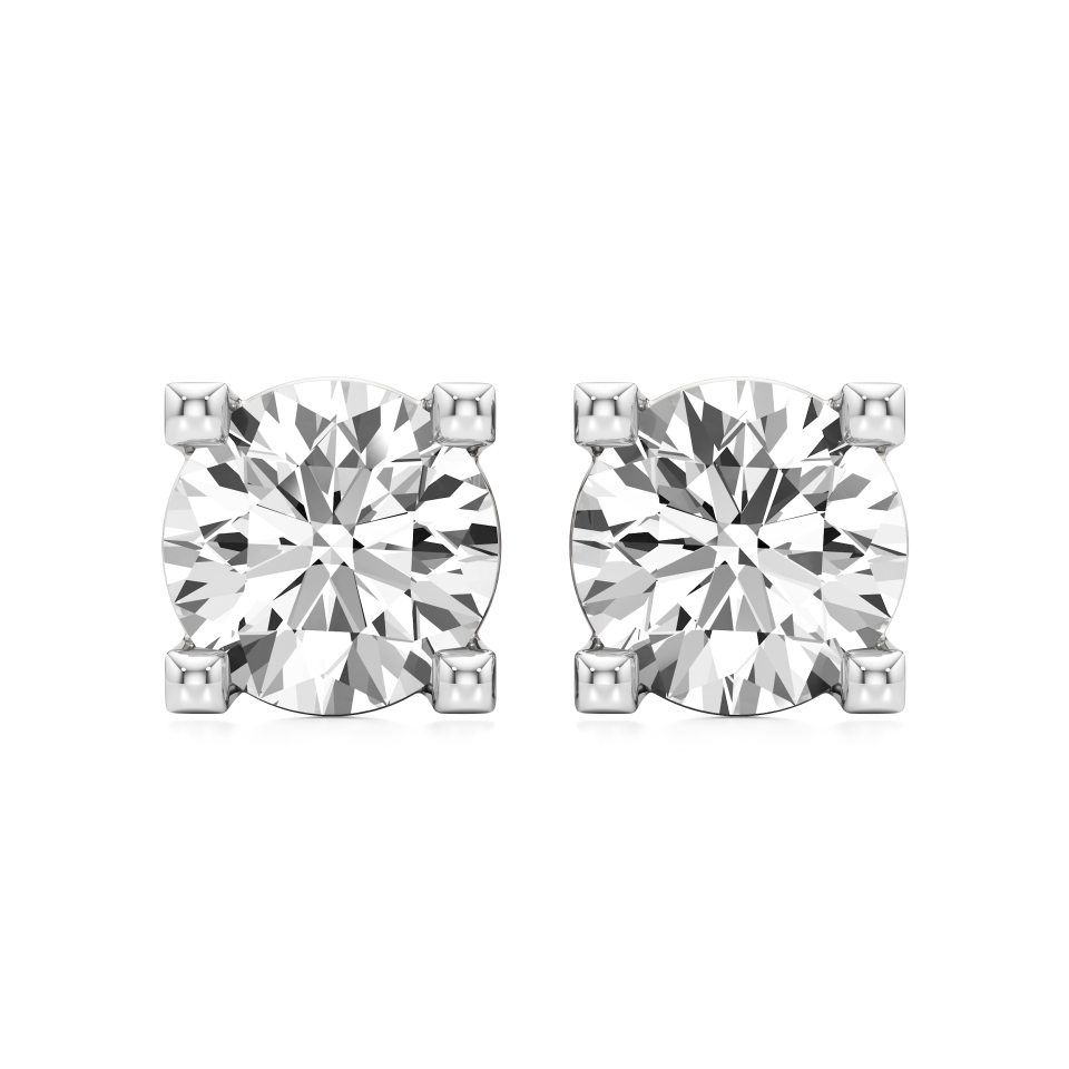 14k White Gold Elysian Square Diamond Stud Earrings