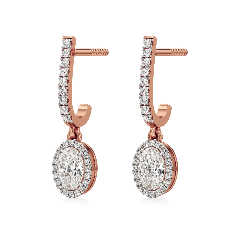 14k Rose Gold Oval Halo Dangled Drop Earrings