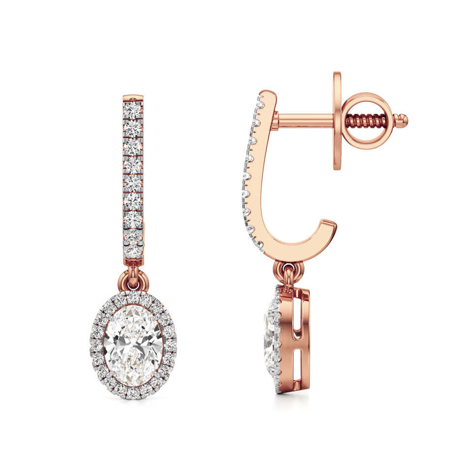 14k Rose Gold Oval Halo Dangled Drop Earrings