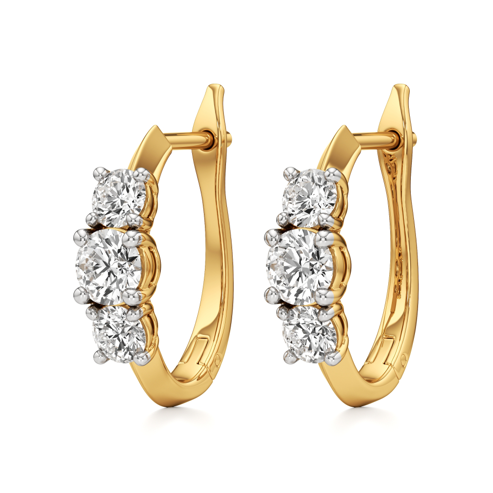 14k Yellow Gold Celestial Elegant Huggie Hoop Earrings