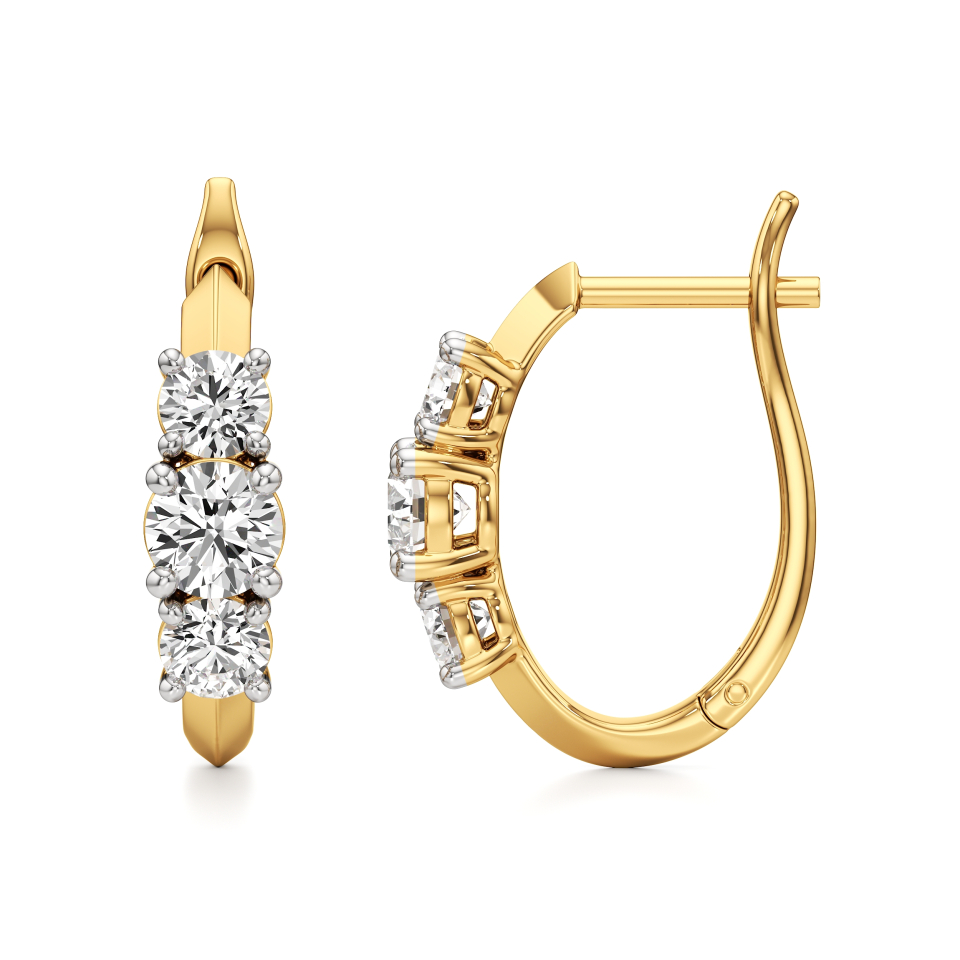 14k Yellow Gold Celestial Elegant Huggie Hoop Earrings