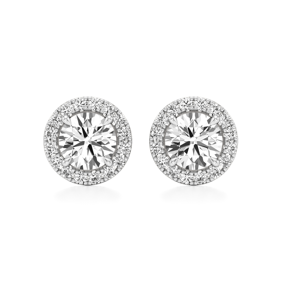 14k White Gold Luminous Halo Diamond Stud Earrings