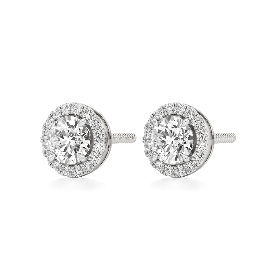 14k White Gold Luminous Halo Diamond Stud Earrings
