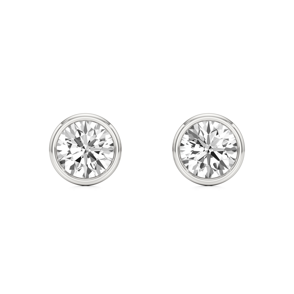 14k White Gold Radiant Bezel Baby Diamond Stud Earrings