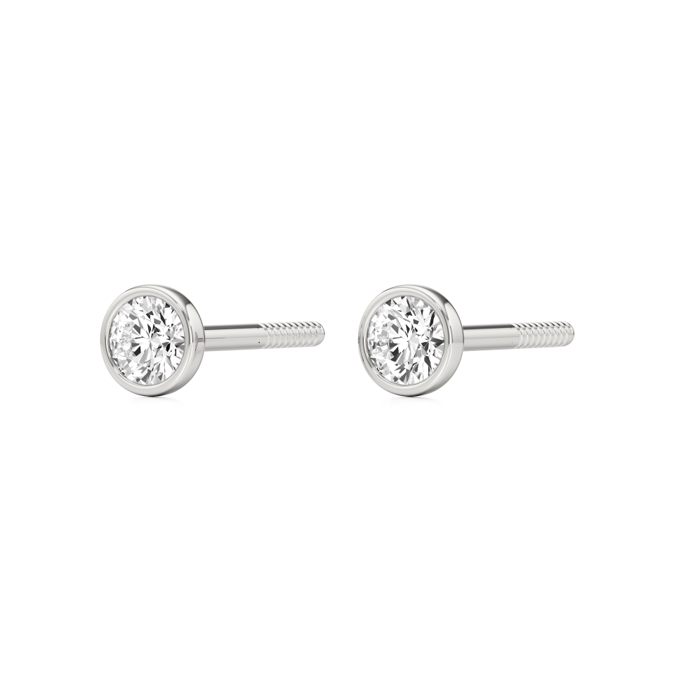 14k White Gold Radiant Bezel Baby Diamond Stud Earrings