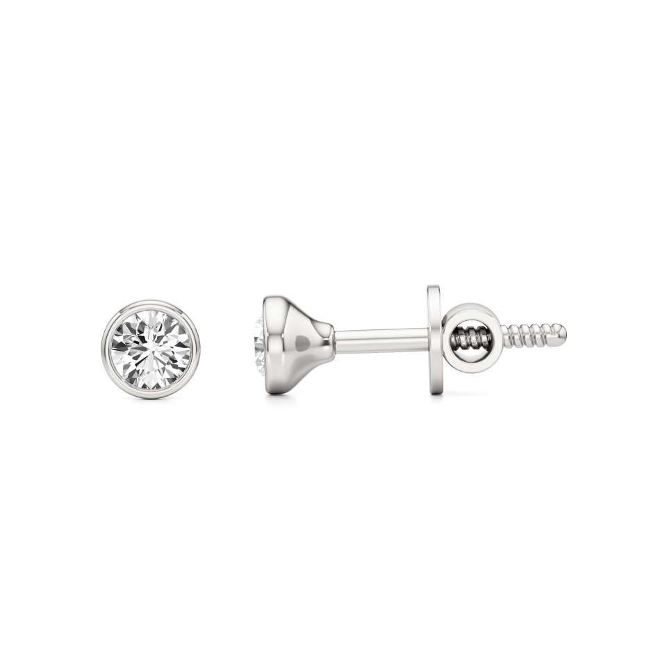 14k White Gold Radiant Bezel Baby Diamond Stud Earrings
