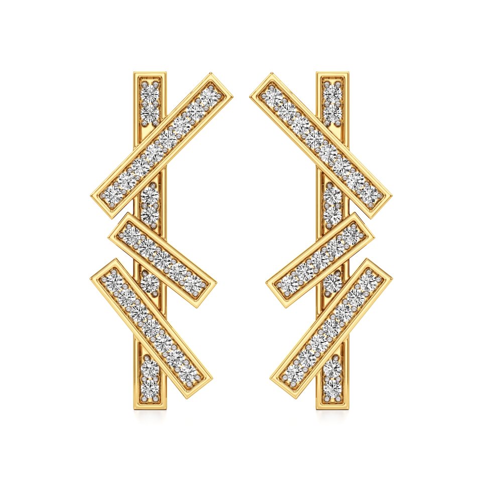 14k Yellow Gold Modern Spark Diamond Earrings