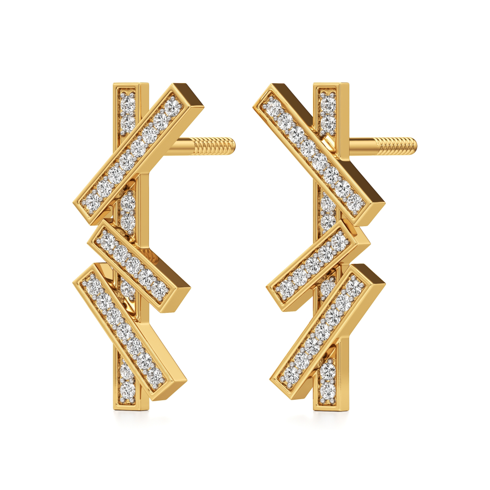 14k Yellow Gold Modern Spark Diamond Earrings
