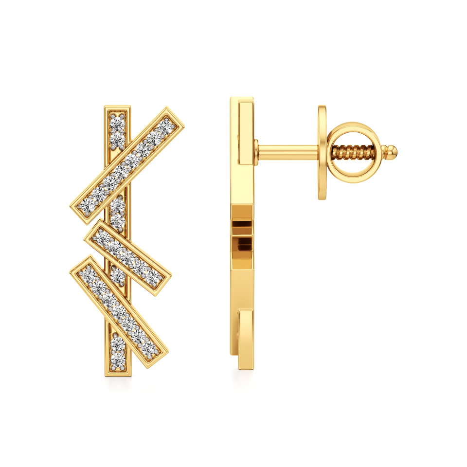 14k Yellow Gold Modern Spark Diamond Earrings