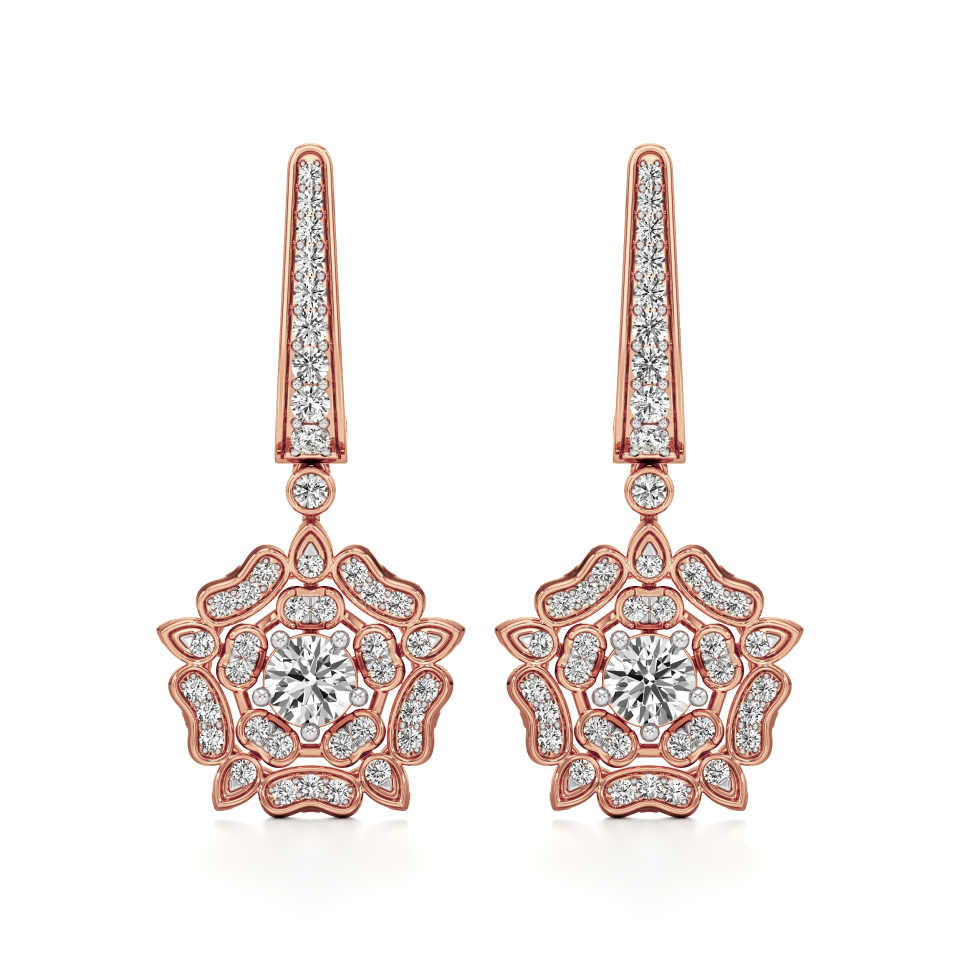14k Rose Gold Floral Bloom Diamond Earrings
