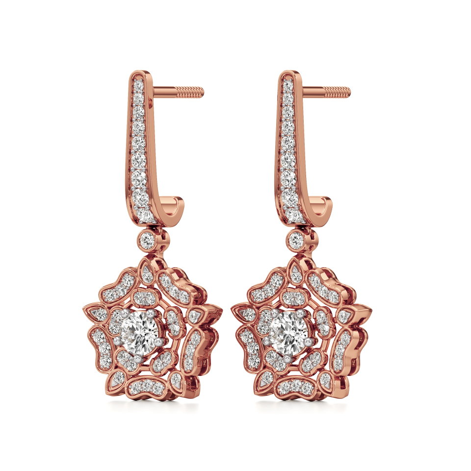 14k Rose Gold Floral Bloom Diamond Earrings