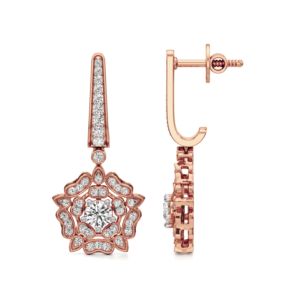 14k Rose Gold Floral Bloom Diamond Earrings