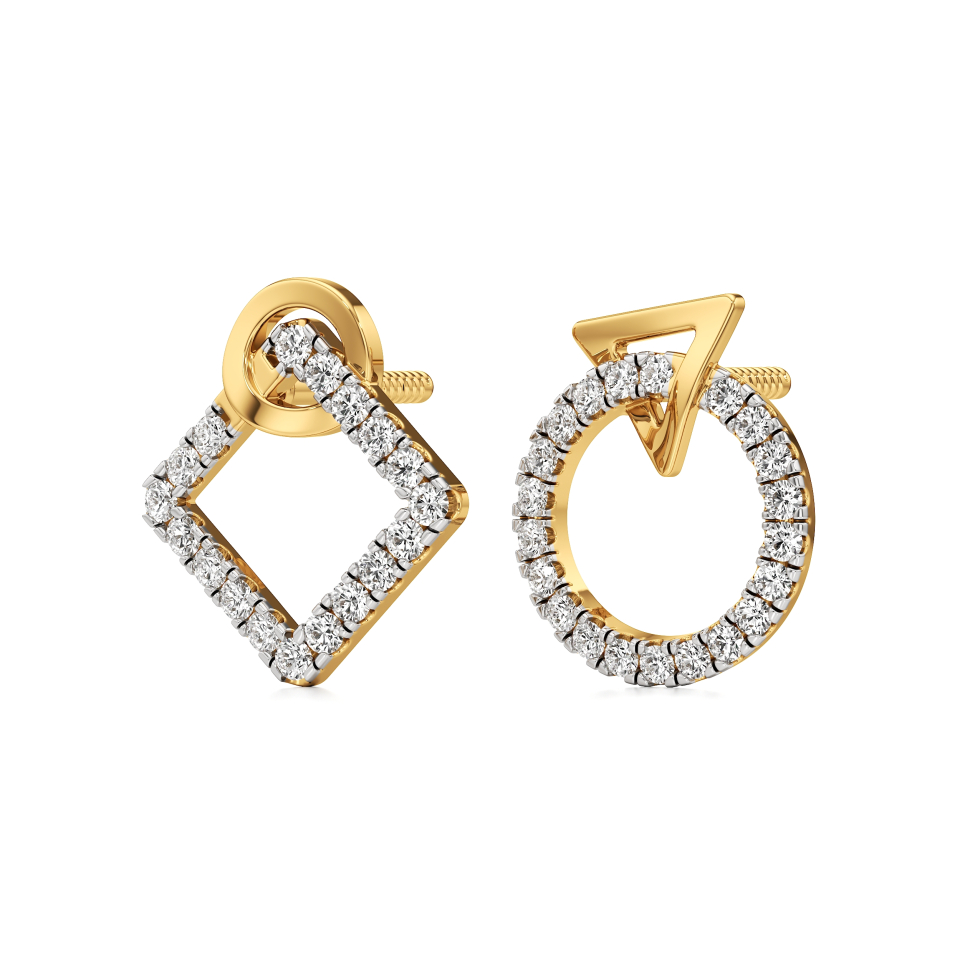 14k Yellow Gold GeoLuxe Diamond Earrings