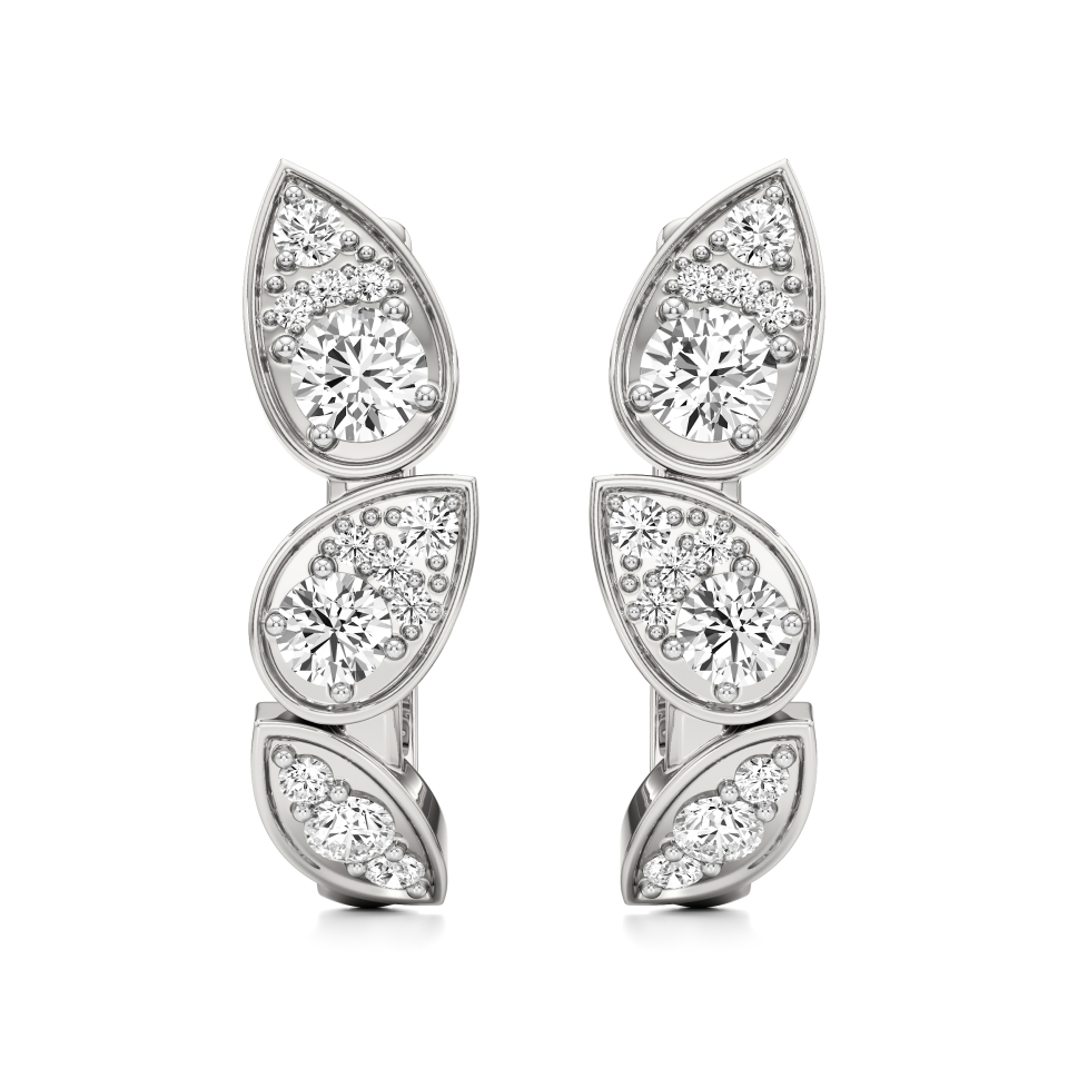14k White Gold Leaf Glow Diamond Earrings